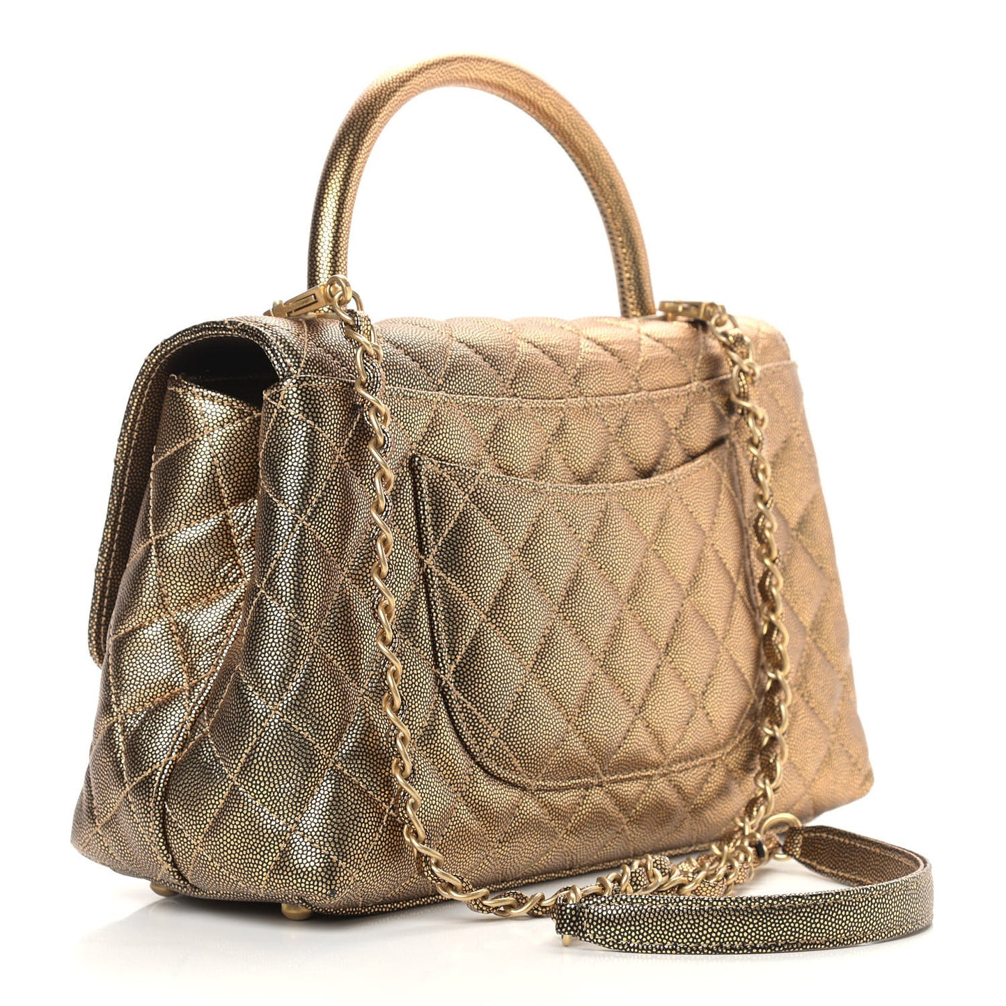 Metallic Caviar Quilted Small Coco Handle Flap Gold