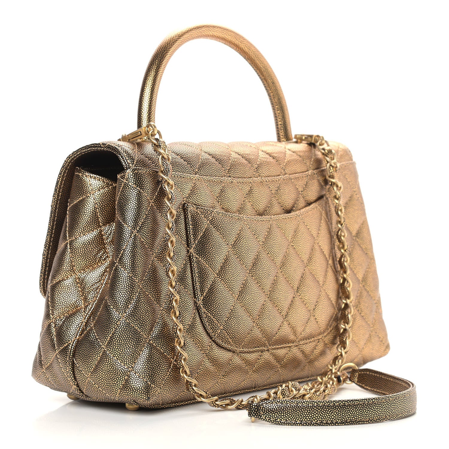 Chanel Metallic Caviar Quilted Small Coco Handle Flap Gold 3 of 9
