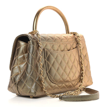 Chanel Metallic Caviar Quilted Small Coco Handle Flap Gold 3 of 9