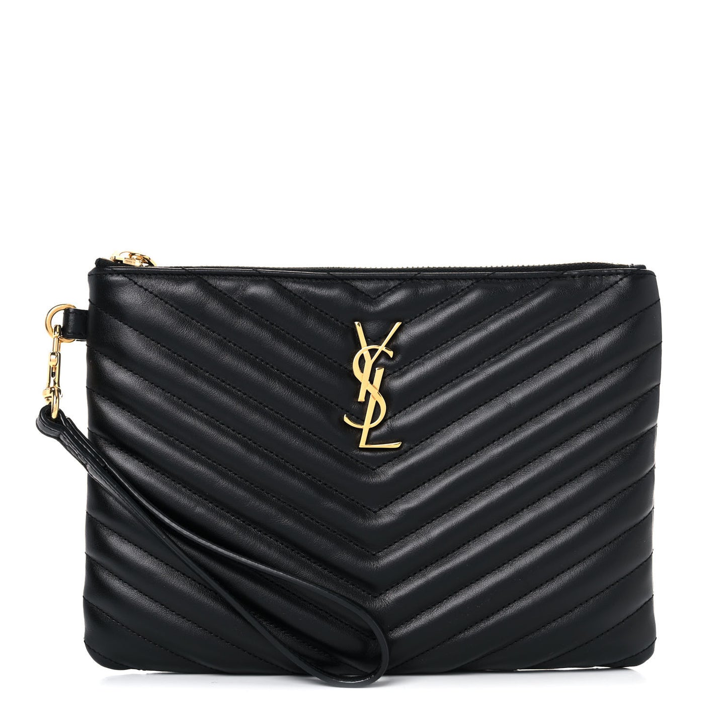 Calfskin Matelasse Chevron Monogram A5 Wristlet Black