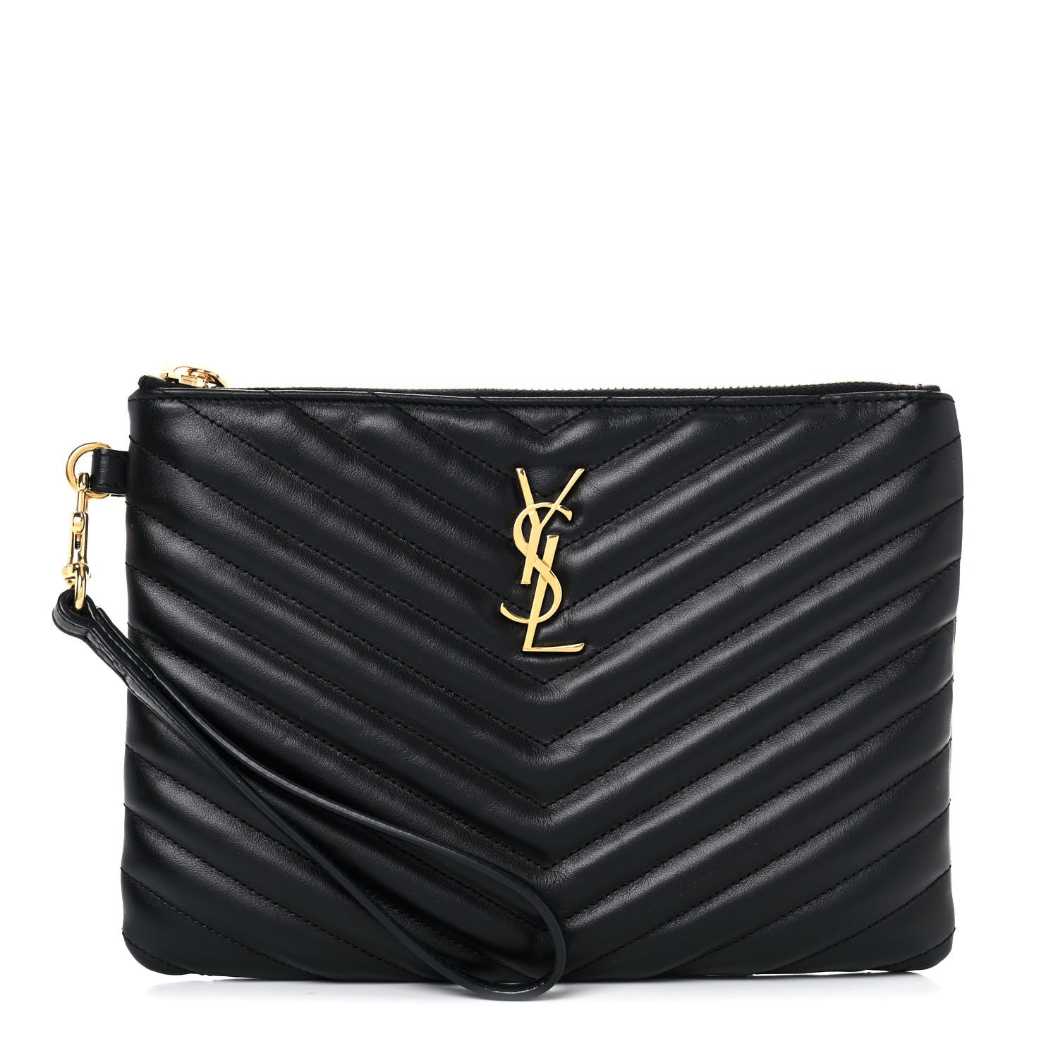 Saint Laurent Calfskin Matelasse Chevron Monogram A5 Wristlet Black 1 of 10