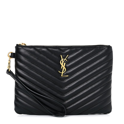 Saint Laurent Calfskin Matelasse Chevron Monogram A5 Wristlet Black 1 of 10