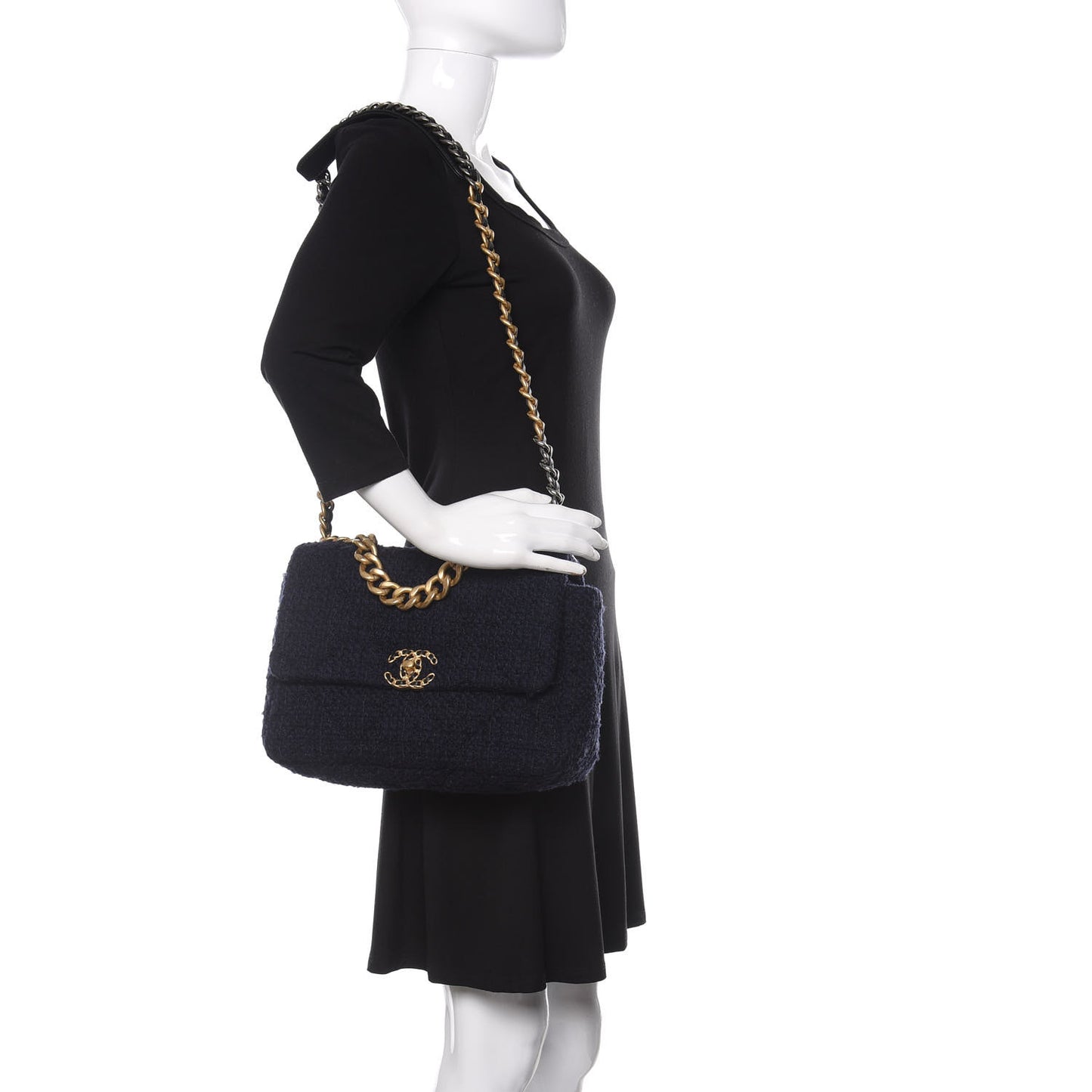 Tweed Quilted Large 19 Flap Navy Blue