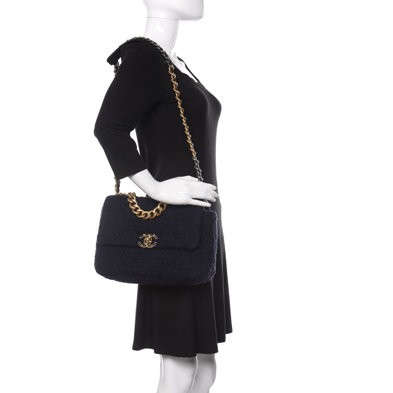 Chanel Tweed Quilted Large 19 Flap Navy Blue 2 of 11