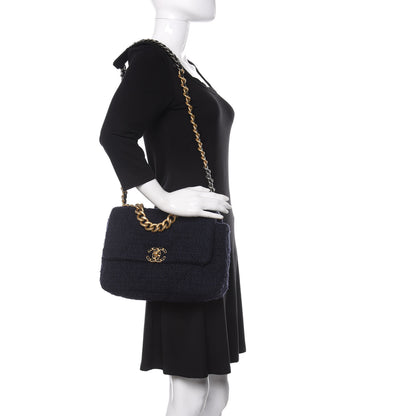 Chanel Tweed Quilted Large 19 Flap Navy Blue 2 of 11