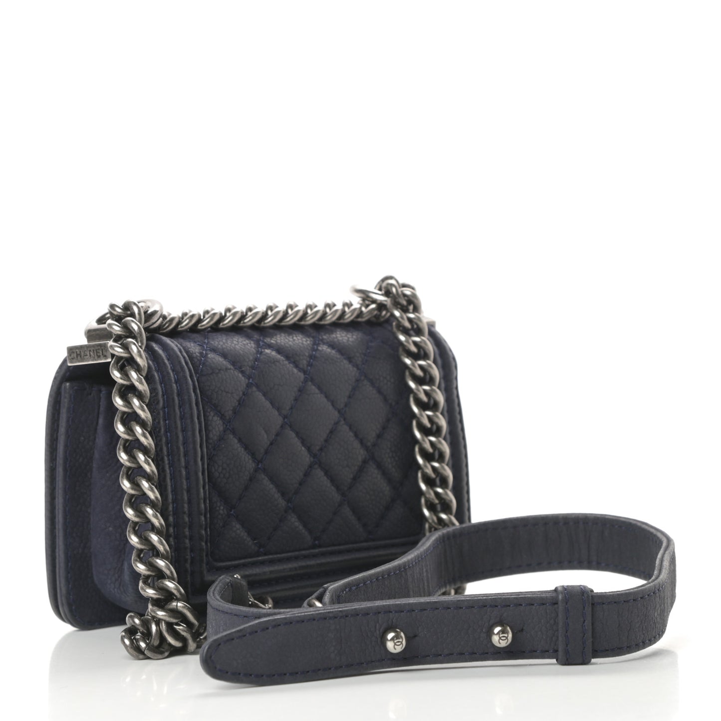 Iridescent Caviar Quilted Mini Boy Flap Navy