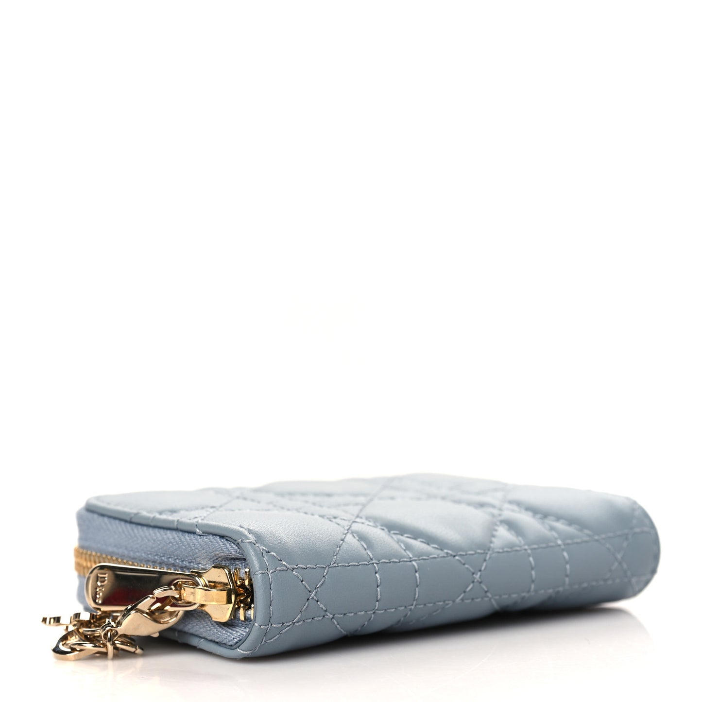Lambskin Cannage Small Lady Dior Voyageur Coin Purse Cloud Blue