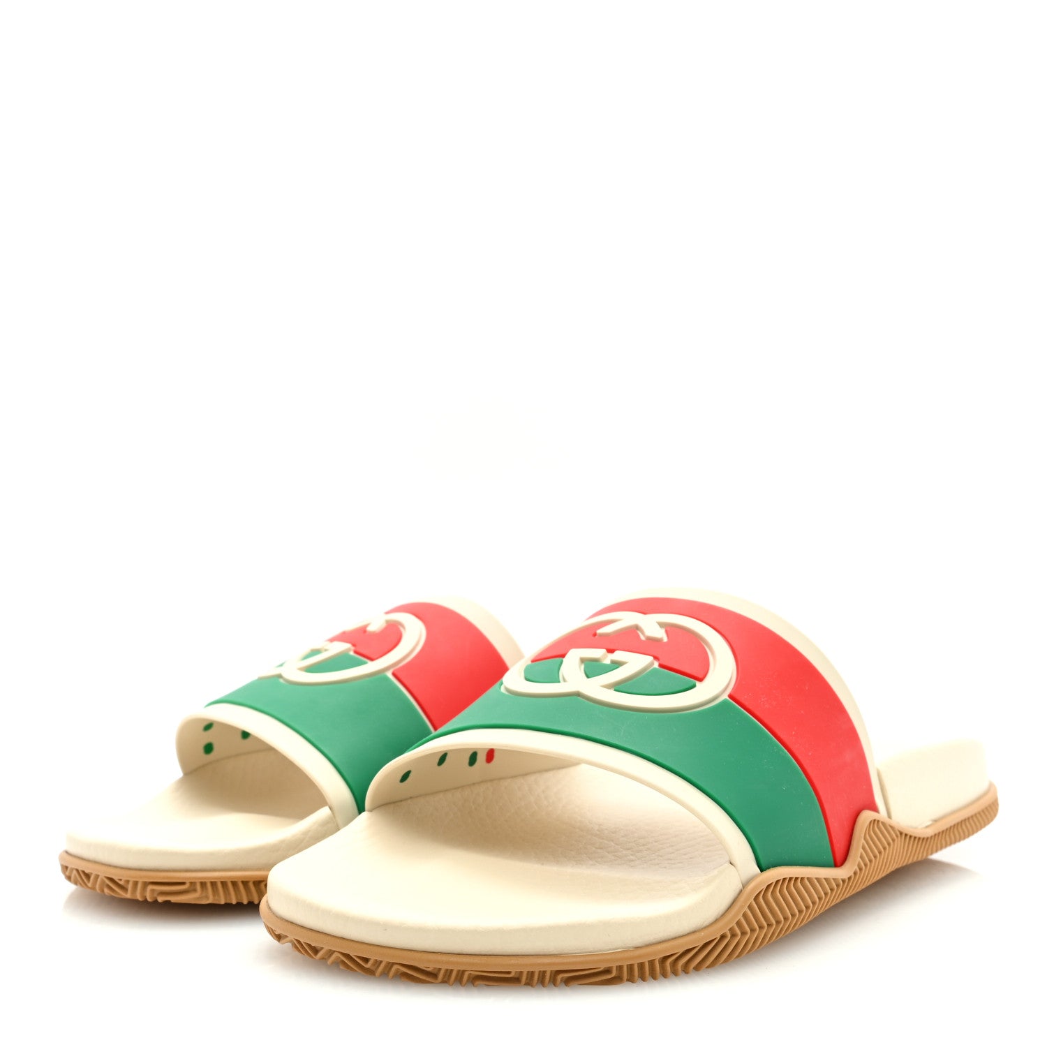 Gucci Rubber Web Womens Interlocking G Slide Sandals 40 Mystic White Green Red 2 of 7