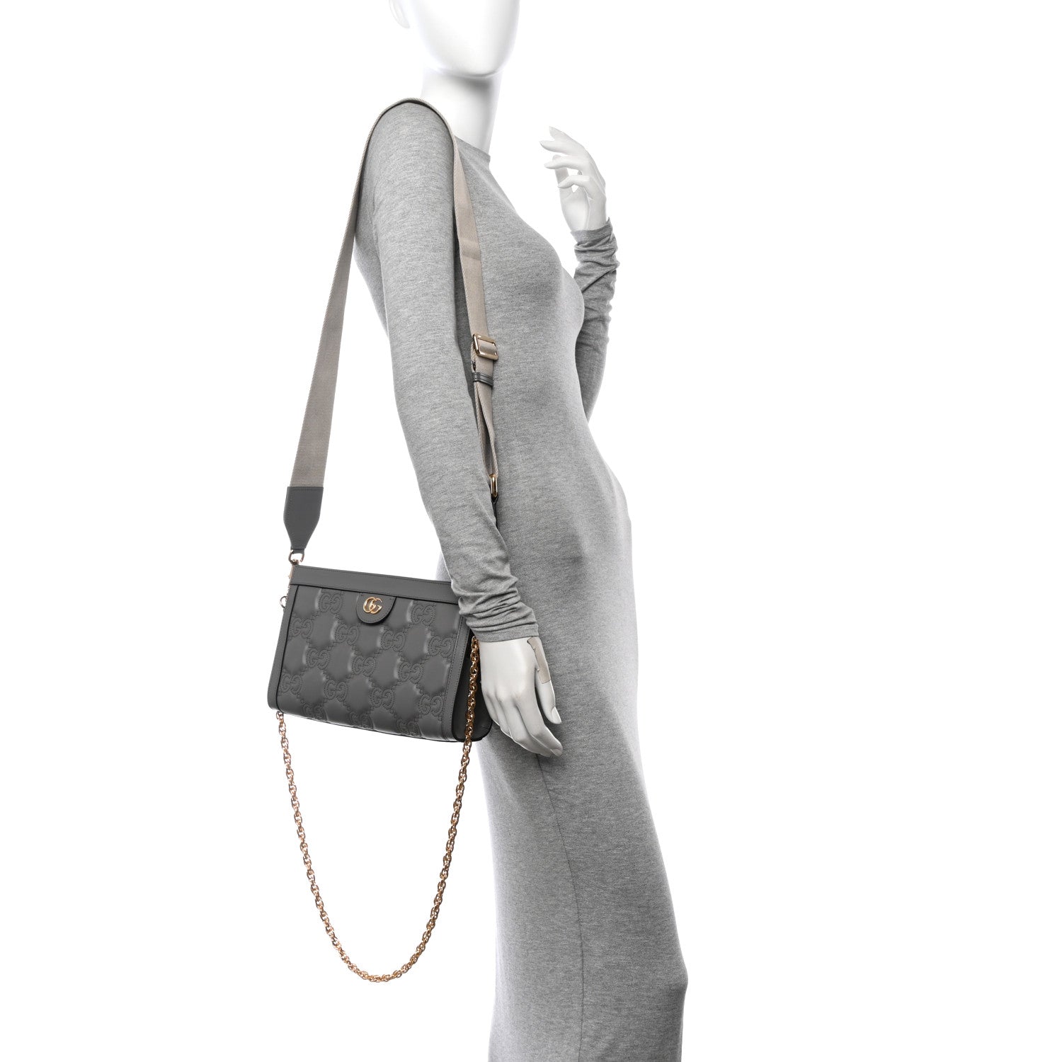 Gucci Calfskin GG Matelasse Small Slim Chain Shoulder Bag Dusty Grey Natural 2 of 10