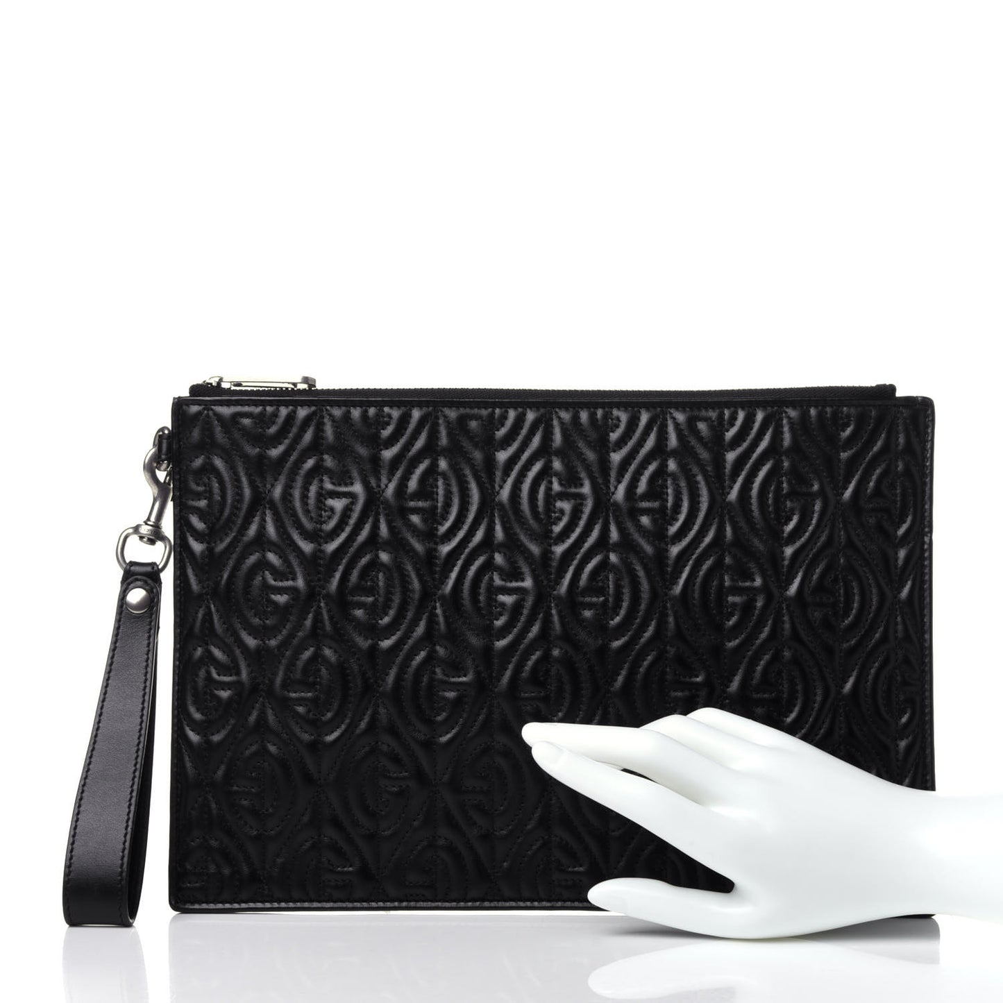 Calfskin G Rhombus Quilted Documents Holder Black