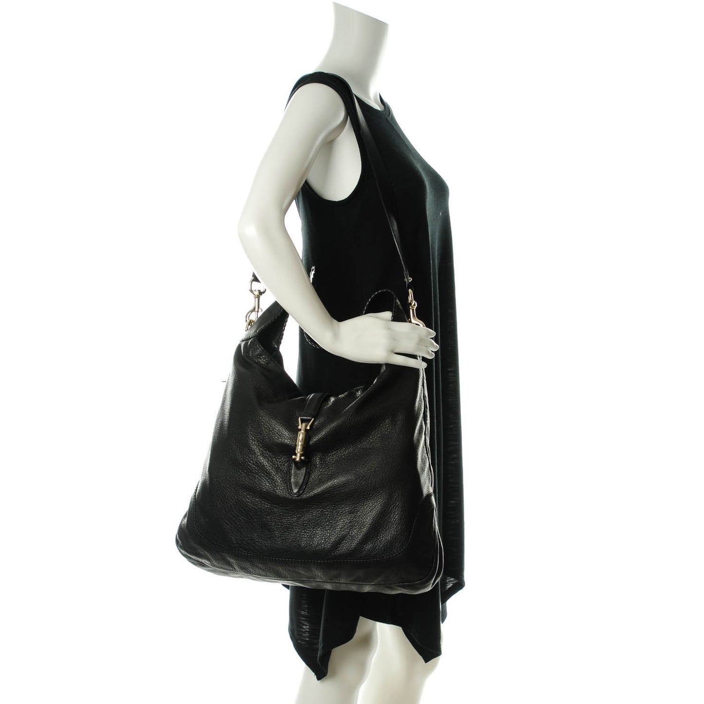 Calfskin Large New Jackie Shoulder Bag Black