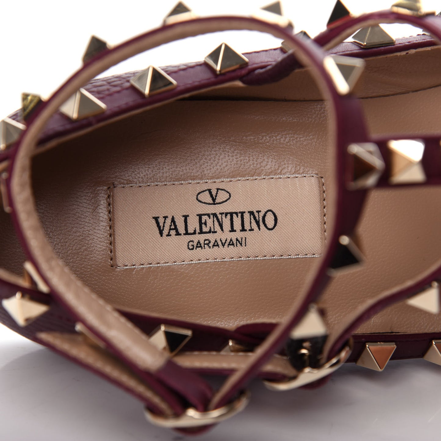 Pebbled Calfskin Rockstud Cage Ballerina Flats 36.5 Rubin