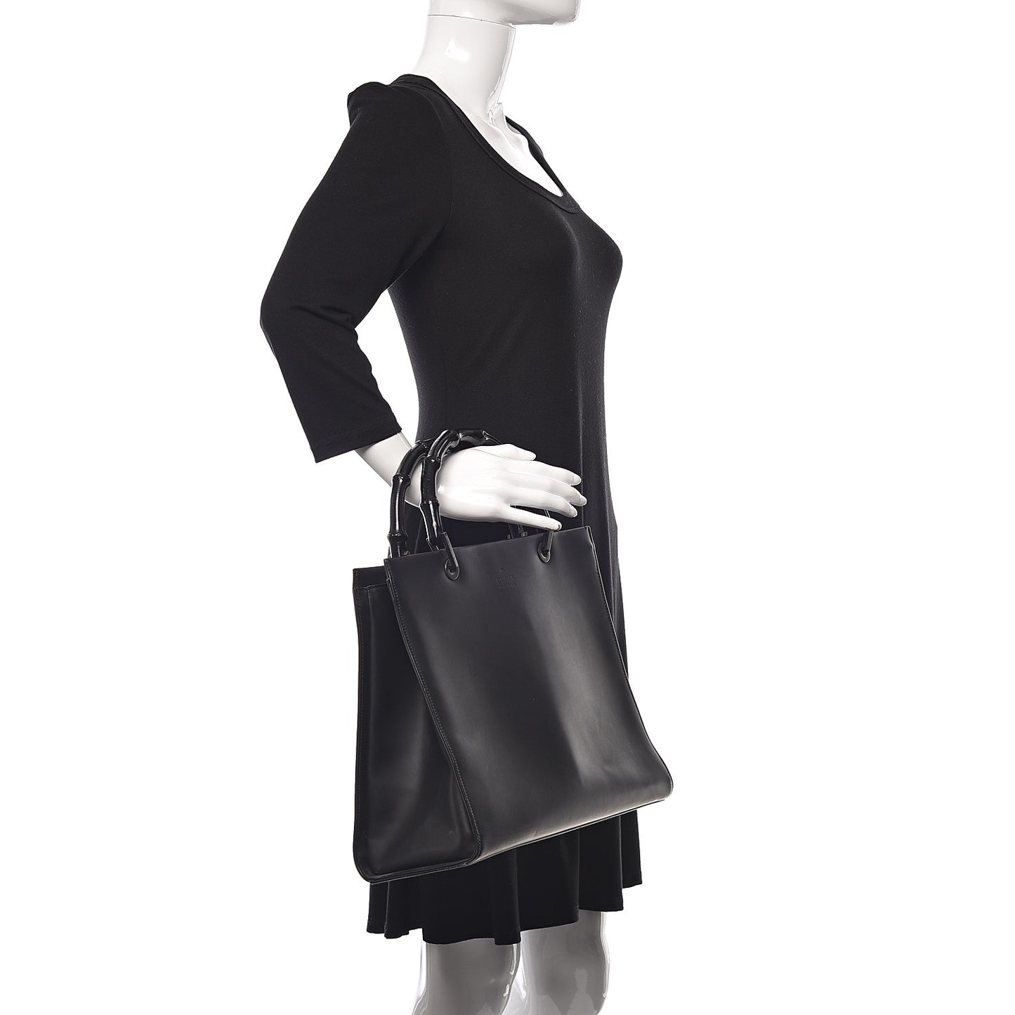 Calfskin Monogram Bamboo Handle Bag Black