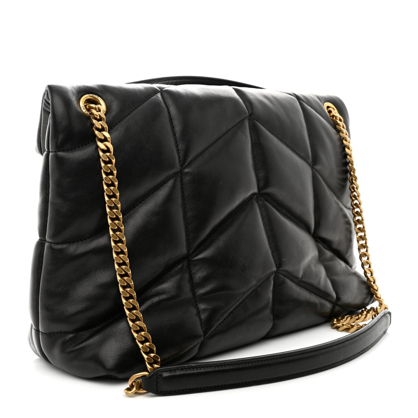 Lambskin Quilted Medium Loulou Puffer Monogram Chain Satchel Black