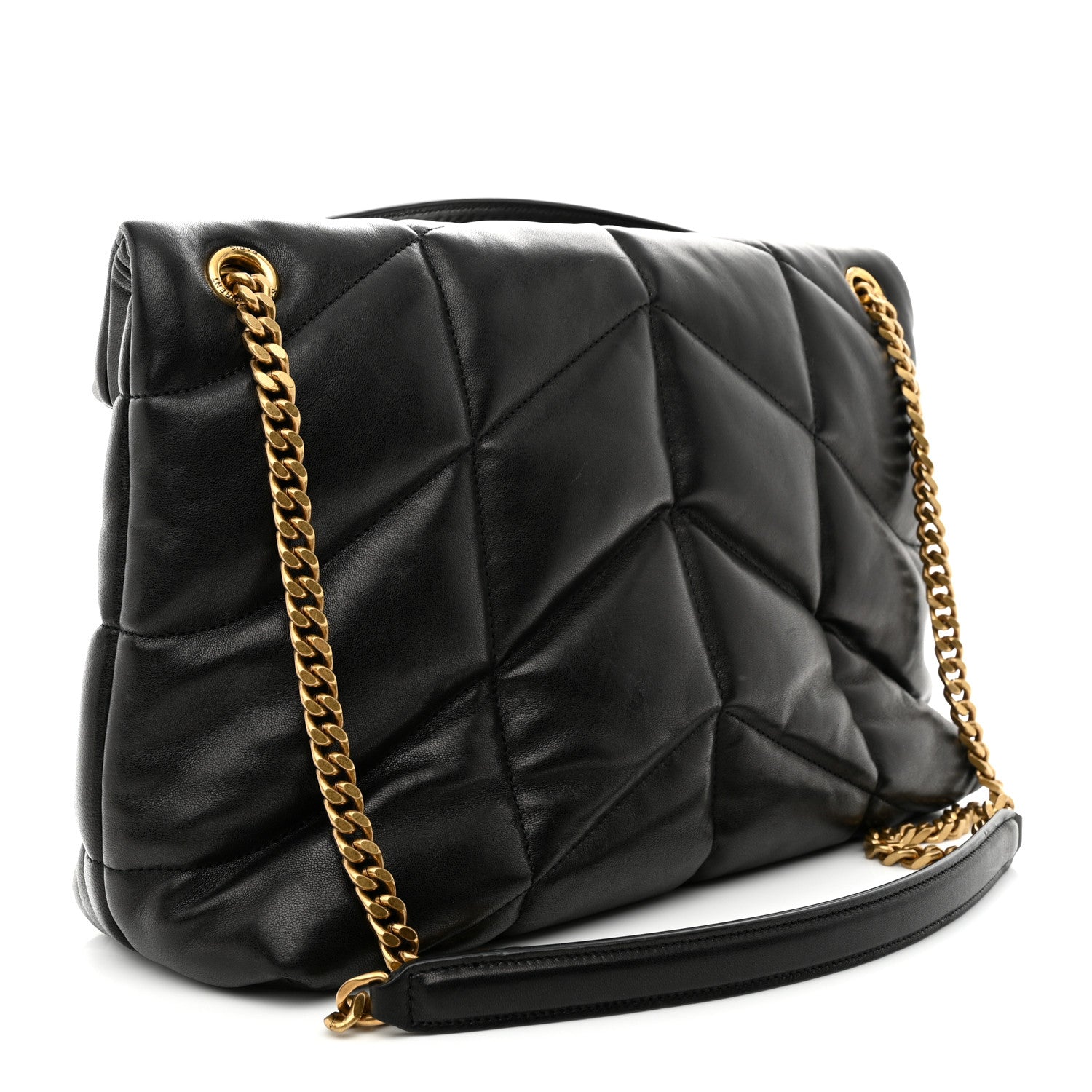 Saint Laurent Lambskin Quilted Medium Loulou Puffer Monogram Chain Satchel Black 3 of 10