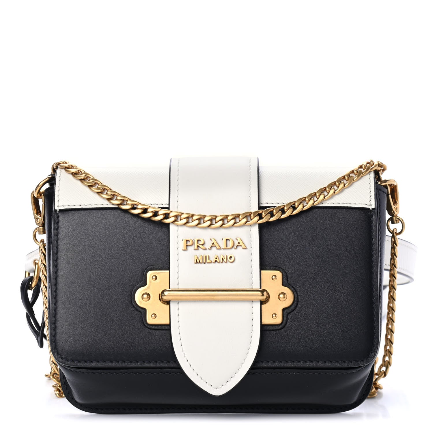 Prada Saffiano City Calf Cahier Belt Bag Black White 1 of 4