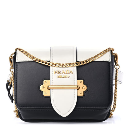 Prada Saffiano City Calf Cahier Belt Bag Black White 1 of 4