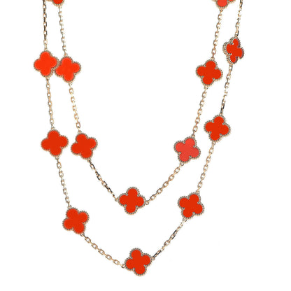 Van Cleef & Arpels 18K Yellow Gold Carnelian 20 Motifs Vintage Alhambra Necklace 1 of 6