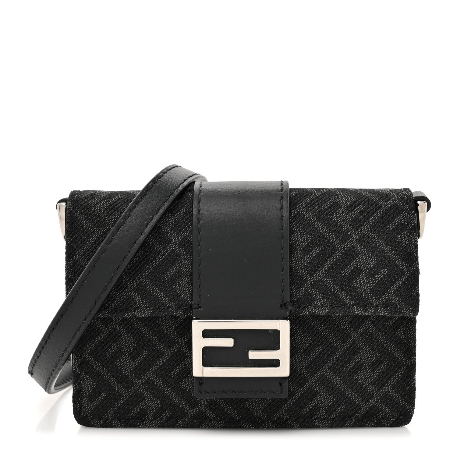 Fendi Recycled Fabric Jacquard Vitello Cover Micro FF Micro Flat Baguette Asfalto 1 of 11