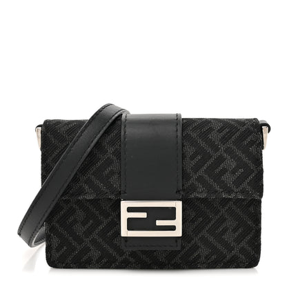 Fendi Recycled Fabric Jacquard Vitello Cover Micro FF Micro Flat Baguette Asfalto 1 of 11