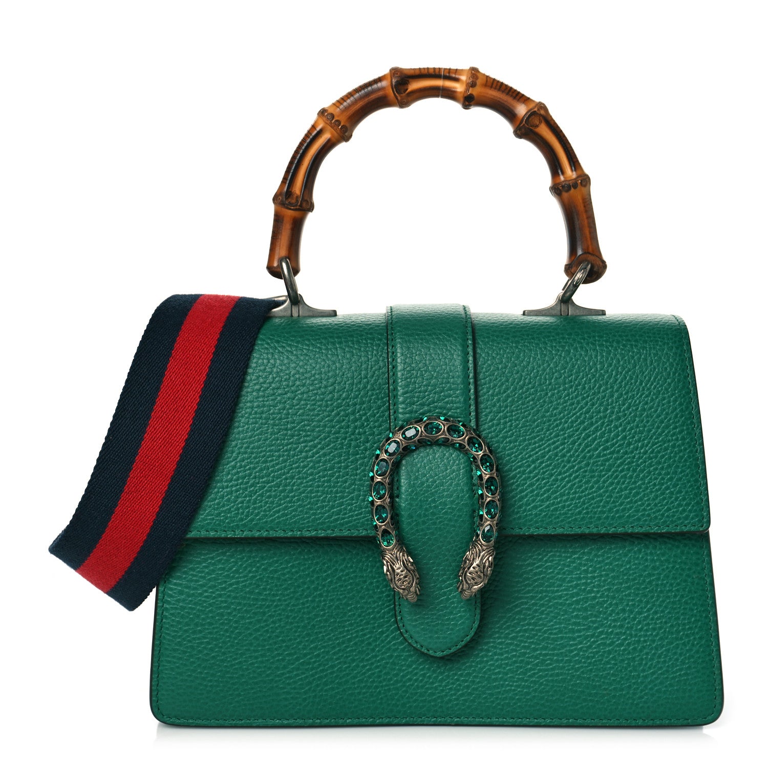 Gucci Dollar Calfskin Crystal Web Medium Dionysus Bamboo Top Handle Bag Emerald 2 of 9
