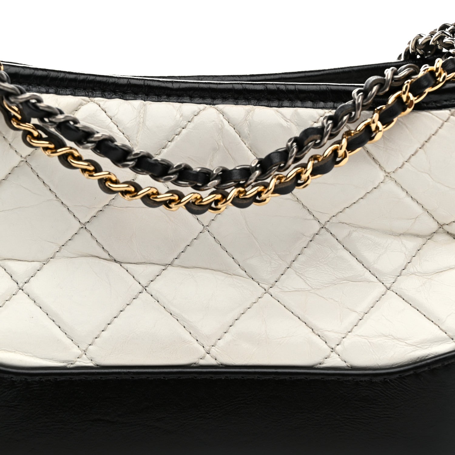 Chanel Aged Calfskin Quilted Small Gabrielle Hobo Black White 8 of 10