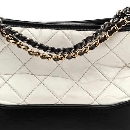 Chanel Aged Calfskin Quilted Small Gabrielle Hobo Black White 8 of 10