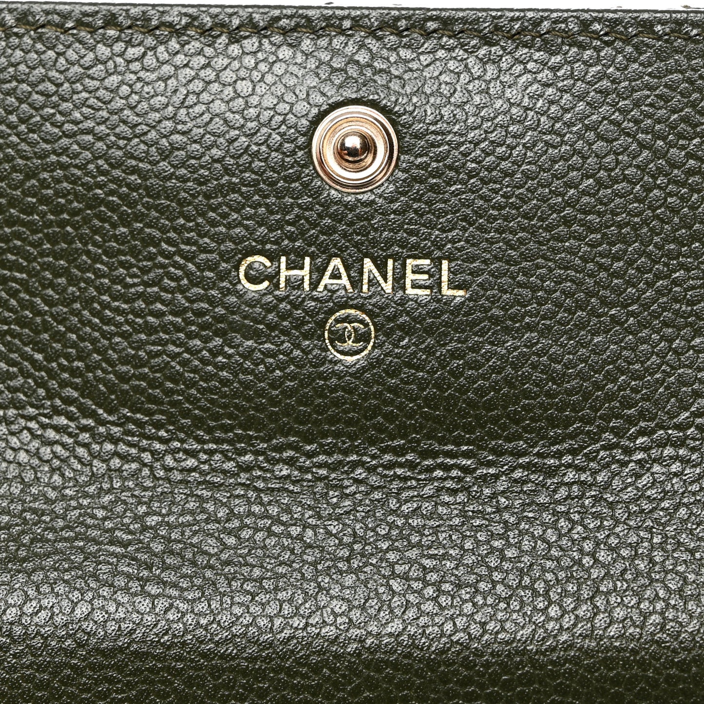 Caviar Quilted Chain CC Flap Card Holder Khaki