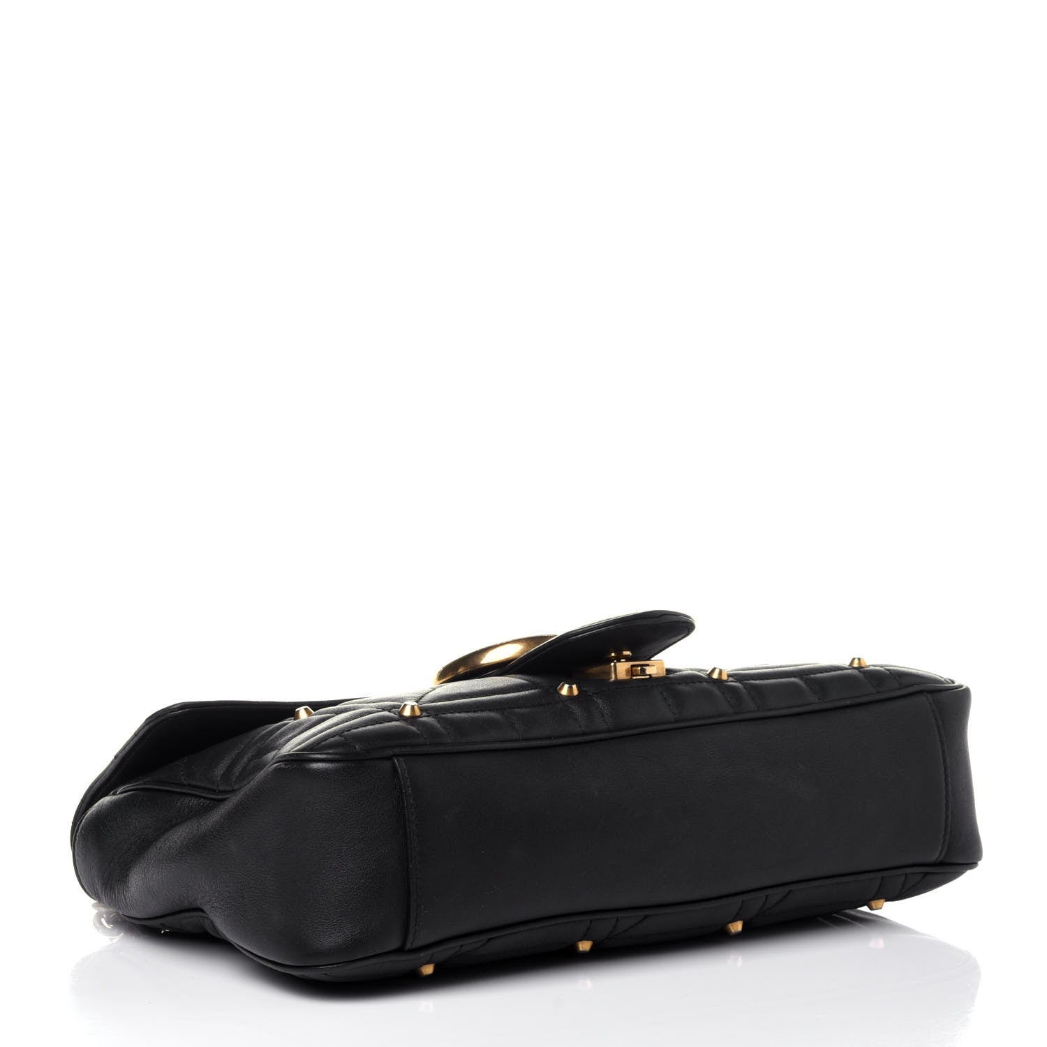 Gucci Calfskin Matelasse Studded Medium GG Marmont Shoulder Bag Black 3 of 12