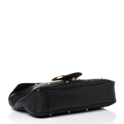 Gucci Calfskin Matelasse Studded Medium GG Marmont Shoulder Bag Black 3 of 12