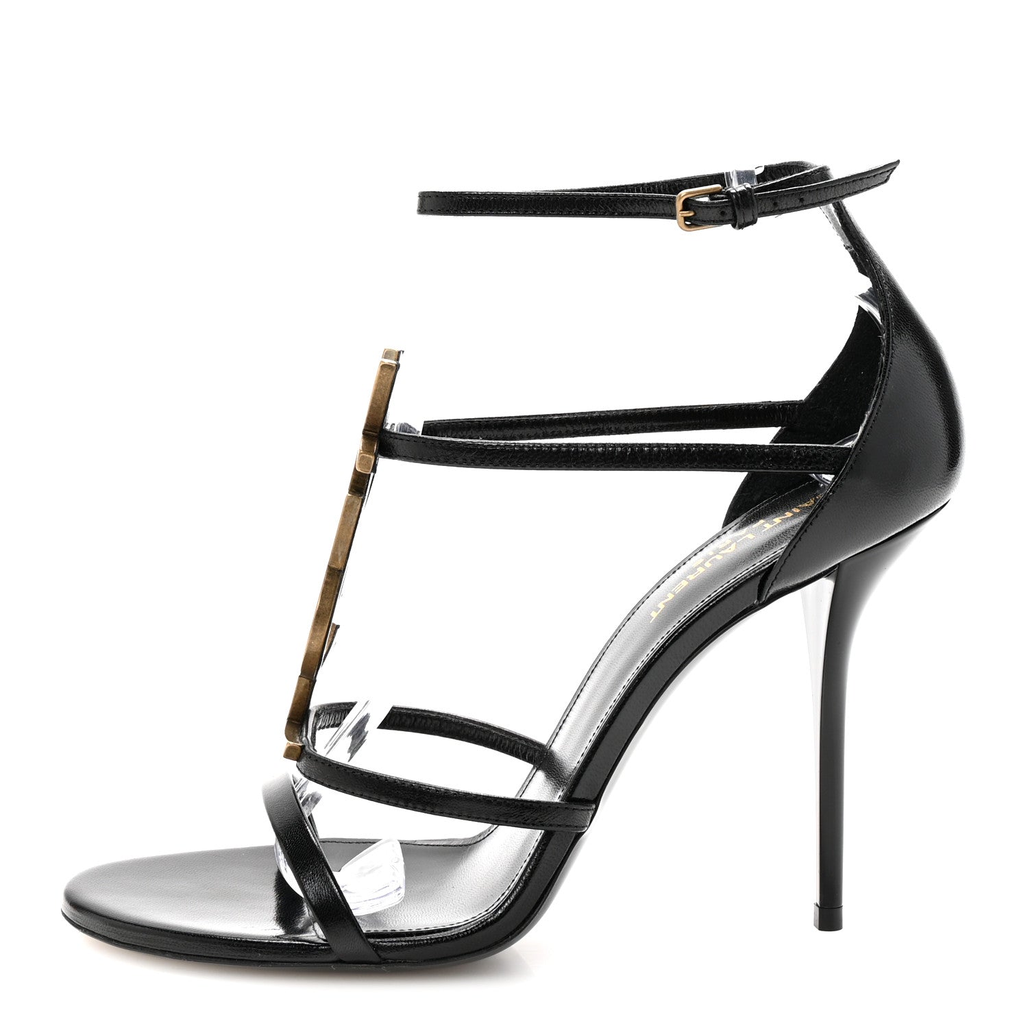 Saint Laurent Calfskin Cassandra 100 Ankle Strap Sandals 40 Black 1 of 9