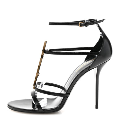 Saint Laurent Calfskin Cassandra 100 Ankle Strap Sandals 40 Black 1 of 9