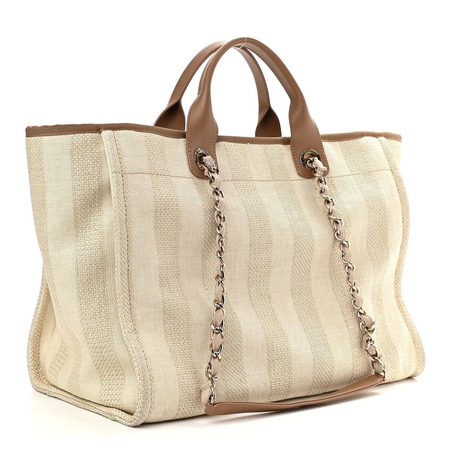 Mixed Fibers Striped Medium Deauville Tote Beige