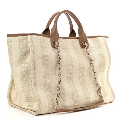 Chanel Mixed Fibers Striped Medium Deauville Tote Beige 3 of 10
