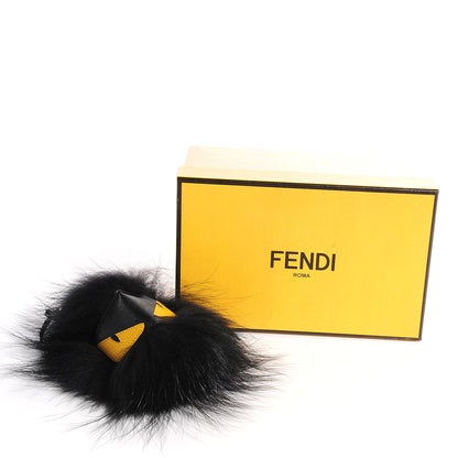 Fendi Vitello Elite Fox Fur Fusto Monster Bag Bug Charm Black Yellow 4 of 7