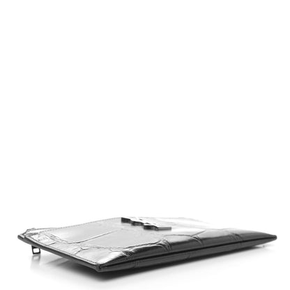 Saint Laurent Calfskin Crocodile Embossed Monogram Bill Pouch Black 4 of 10