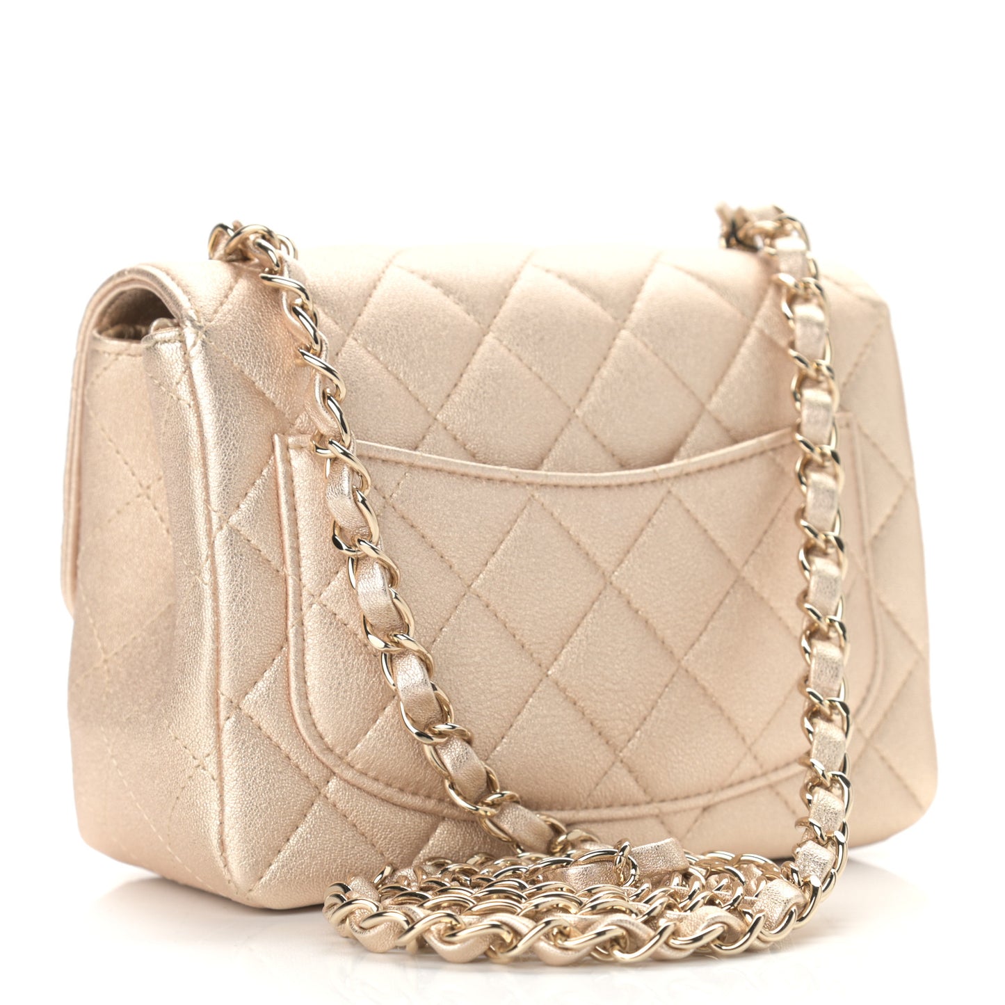 Metallic Lambskin Quilted Mini Square Flap Gold