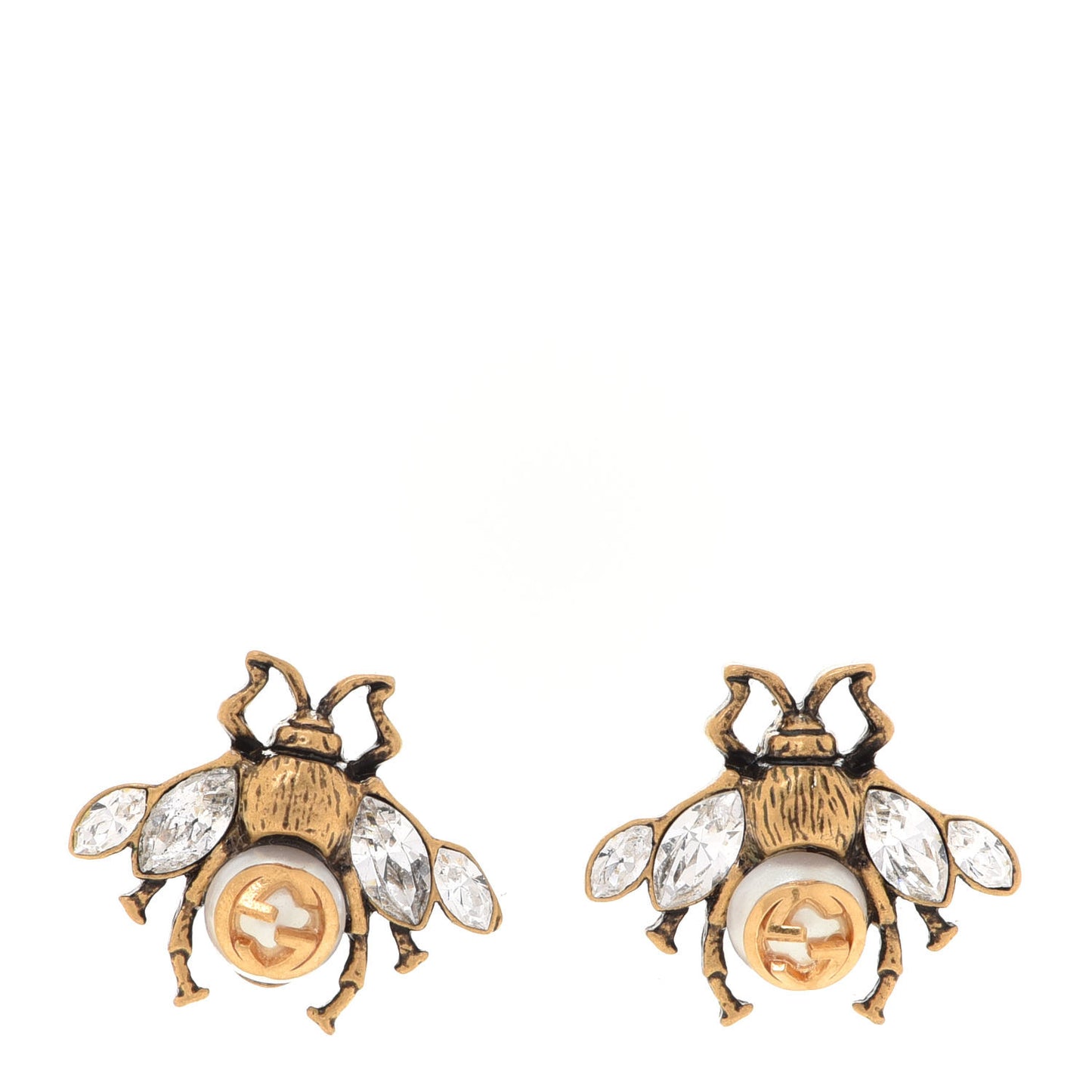 Crystal Pearl GG Bee Earrings Gold