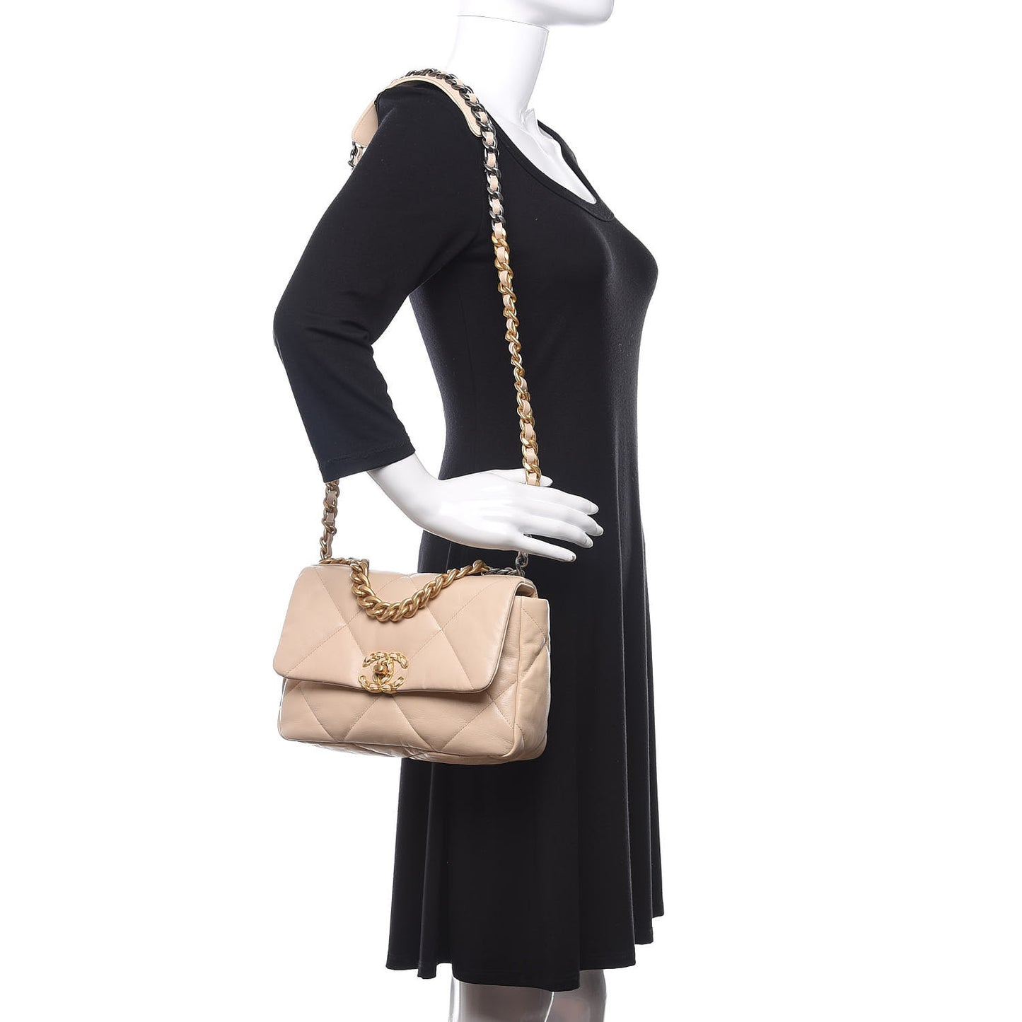 Goatskin Quilted Medium 19 Flap Beige