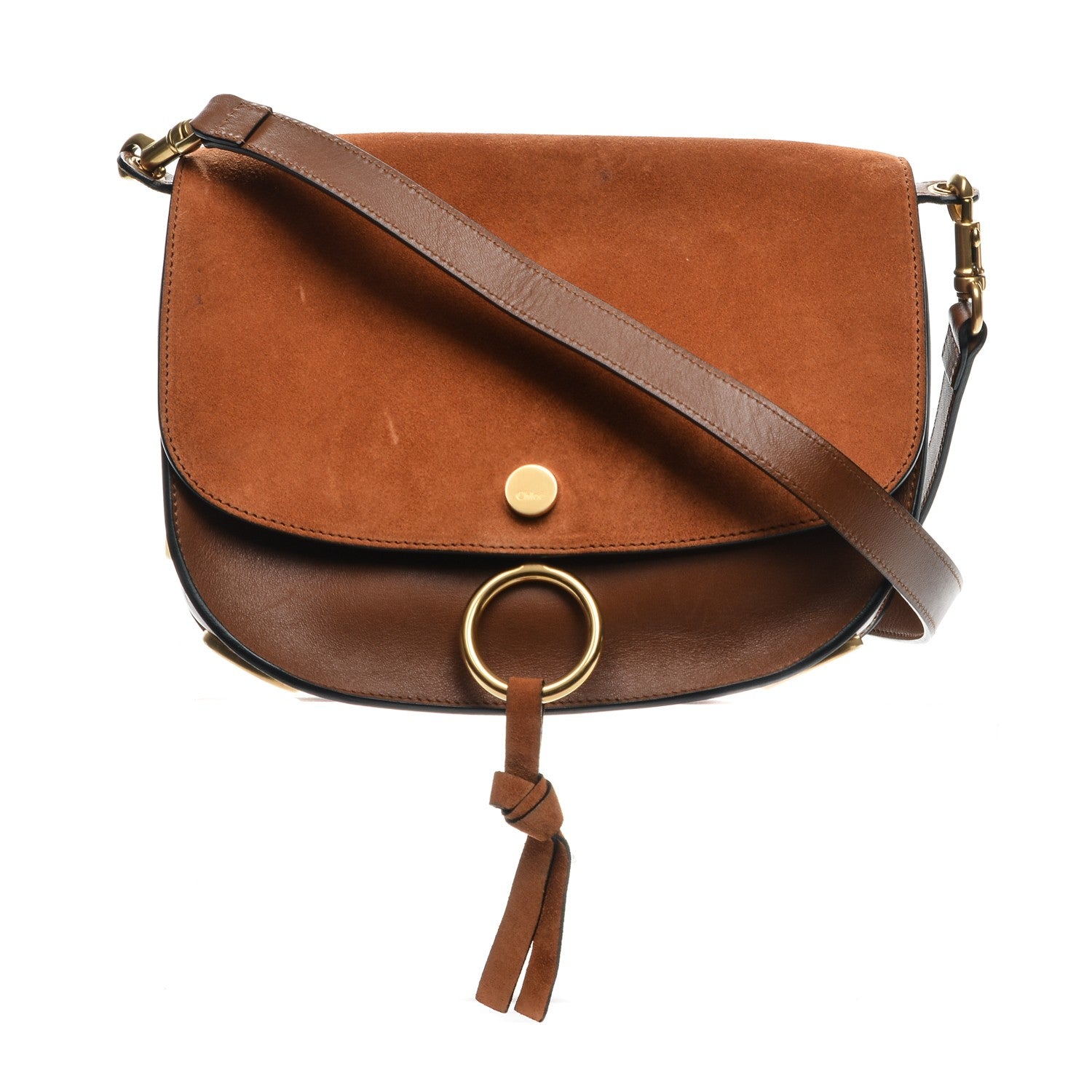 Chloe Suede Smooth Calfskin Kurtis Shoulder Bag Classic Tobacco 1 of 7