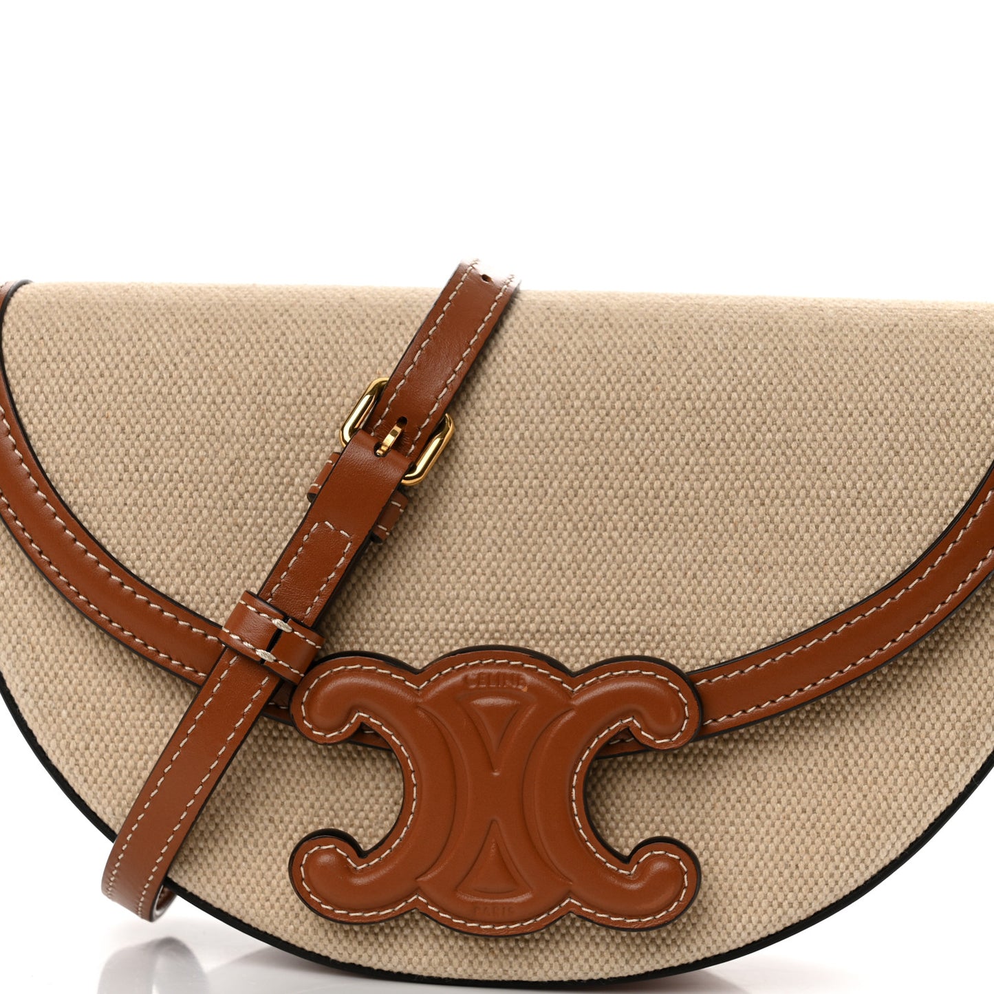 Textile Calfskin Triomphe Besace Natural Tan
