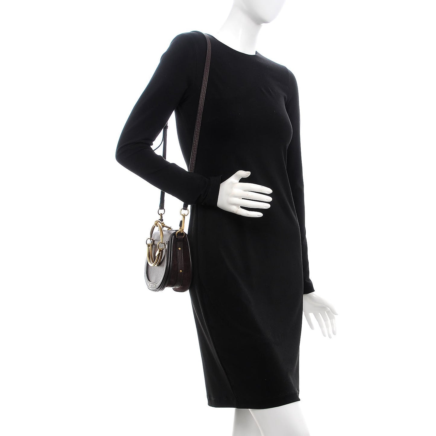 Calfskin Suede Small Nile Bracelet Bag Carbon Brown