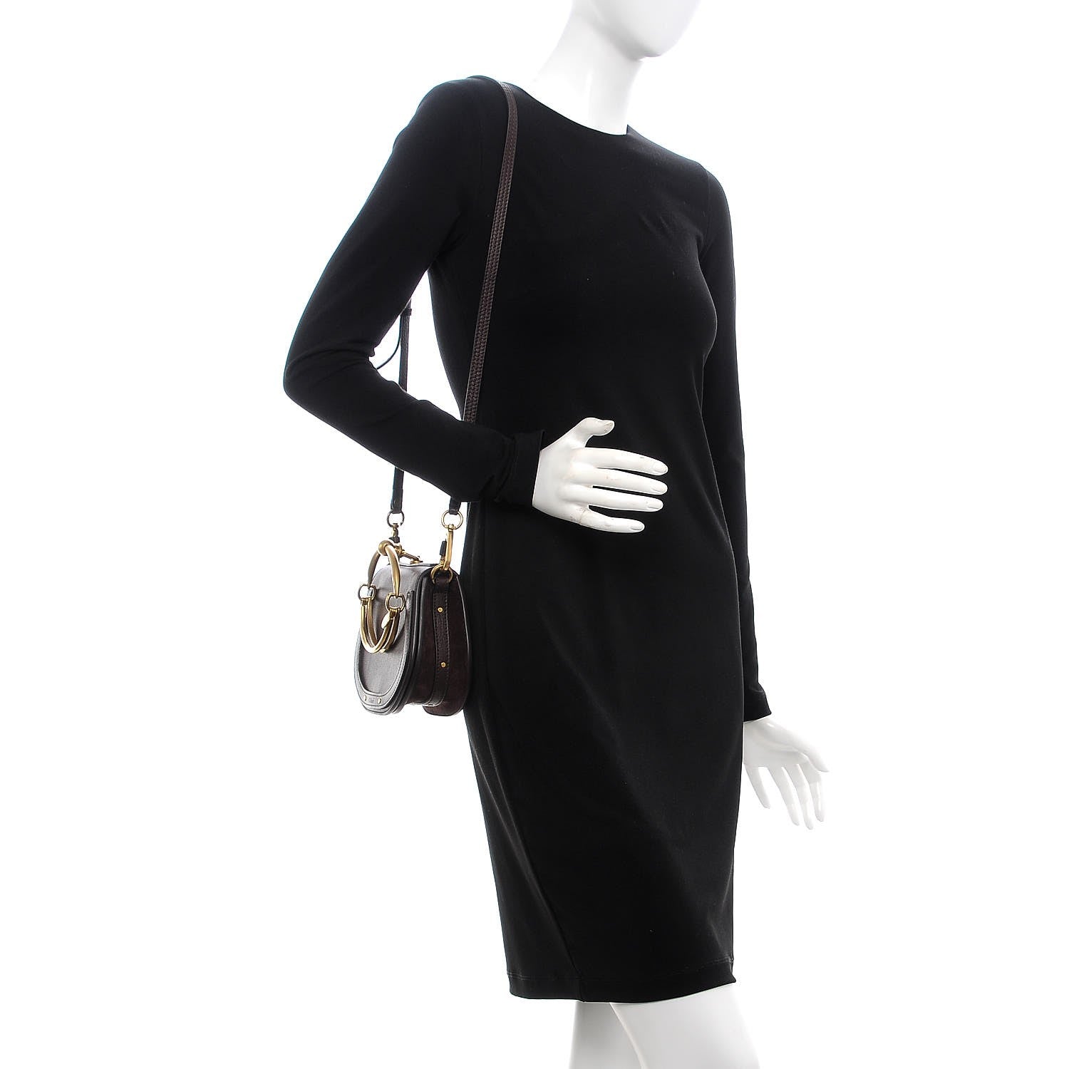 Chloe Calfskin Suede Small Nile Bracelet Bag Carbon Brown 2 of 8