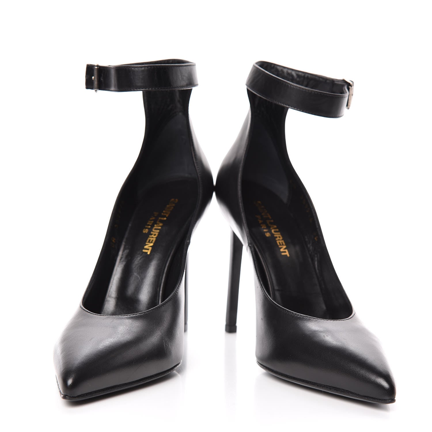 Saint Laurent Seta Calfskin Astra Paris 105 Ankle Strap Pumps 36 Black 5 of 12