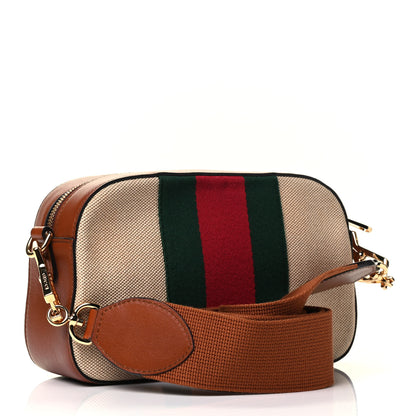 Gucci Vintage Canvas Web Shoulder Bag Sand Cuir 2 of 4