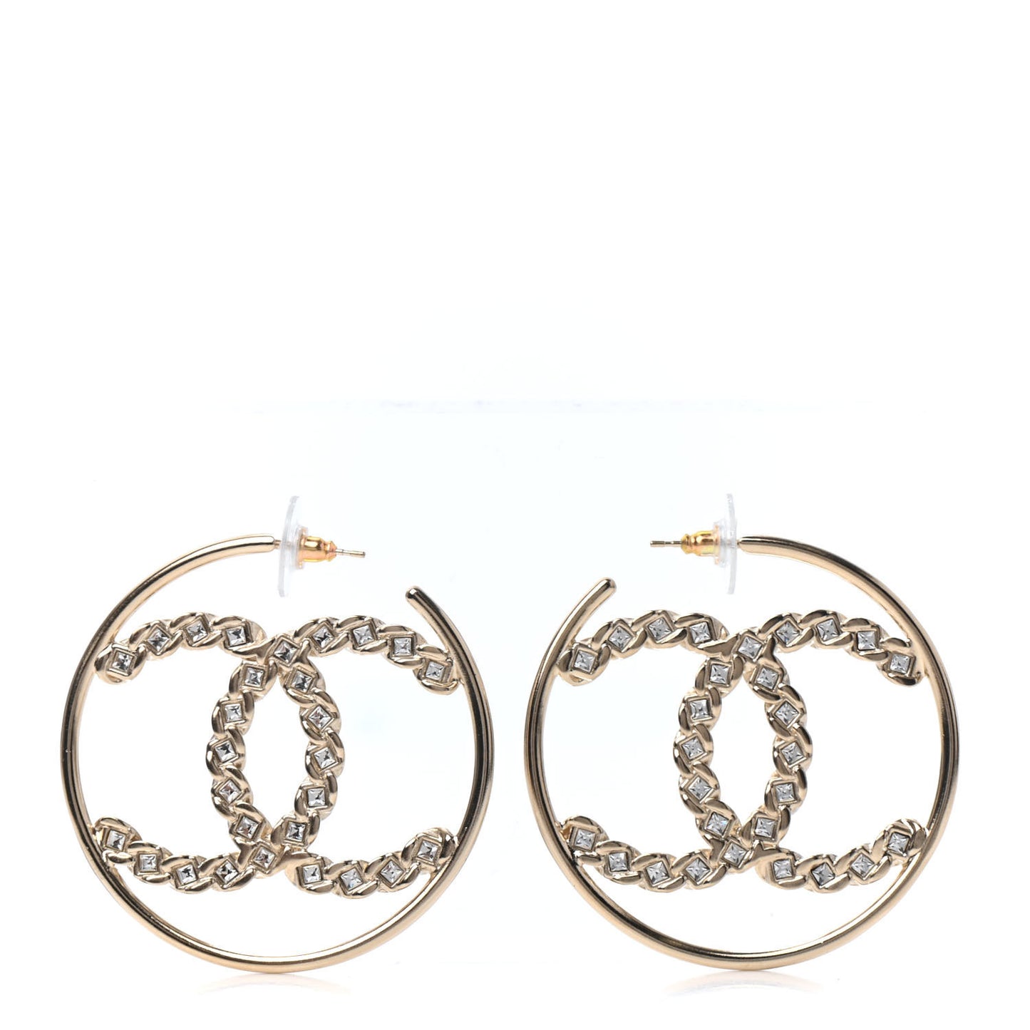 Crystal Chain Chanel Strass CC Drop Earrings Gold