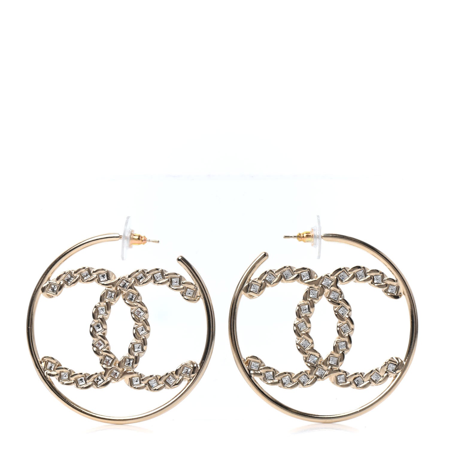 Chanel Crystal Chain Chanel Strass CC Drop Earrings Gold 1 of 3