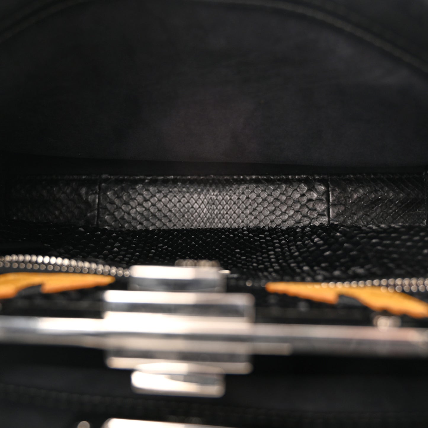 Vitello Seta Snakeskin Crocodile Monster Eyes Medium Peekaboo Iconic Satchel Black Girasole