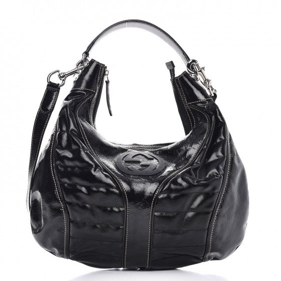 Gucci Patent Calfskin Medium Snow Glam Hobo Black 1 of 10