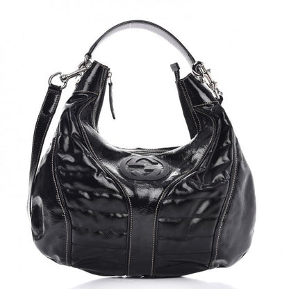 Gucci Patent Calfskin Medium Snow Glam Hobo Black 1 of 10
